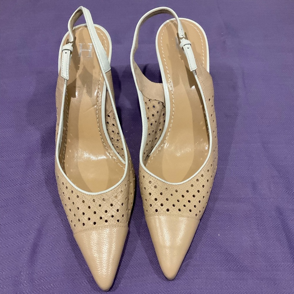 Classy Hilfiger Beige Cut Out  Slingback Pumps, Size 8